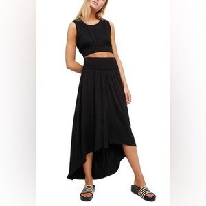 Free People Beach Morningside Set 2 piece Top + Skirt smocked elastic black XS